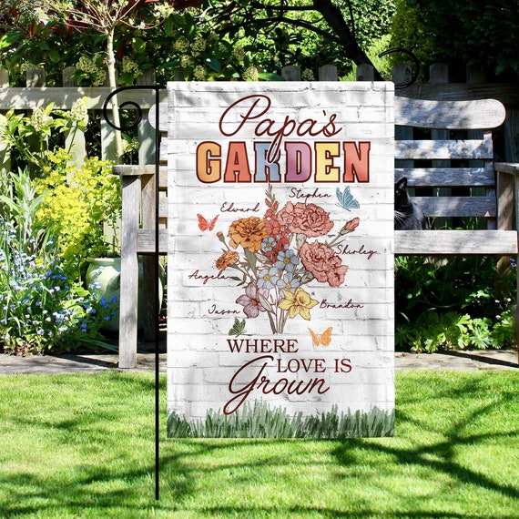 Personalized Papa&#39;s Flowers Garden Flag, Fathers Day Gift For Grandpa, Grandpa Gift, Dad Birthday Gift, Gift For Papa, Custom Grandkids Name