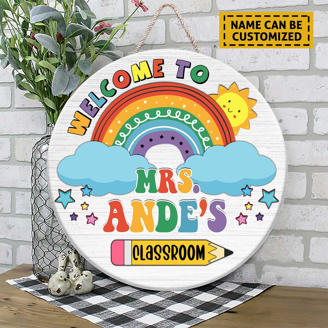 Custom Teacher Door Sign Classroom Door Sign Rainbow Door - Etsy