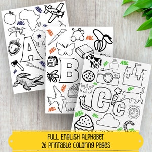 Printable Alphabet Coloring Pages - 26 Pages Of Every Letter In The Alphabet - Fun Worksheet For Kids - Lots To Color - PDF Format