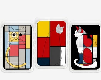 Universal  geometric cat  MagSafe Wallet — One Size Fits All Minimalist cat iPhone Models, Slim Magnetic Card Holder