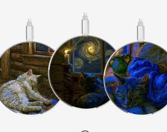 Cargador móvil con diseño de arte de Van Gogh, 15 W, carga inalámbrica, alfombrilla con diseño de gato acogedor - Compatible con Qi para Apple iPhone, Google Pixel y Samsung.
