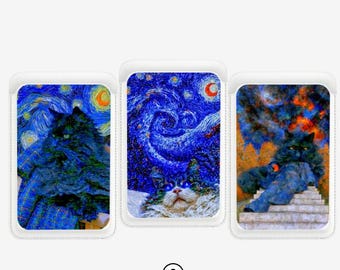 Cartera MagSafe universal estilo Van Gogh — Talla única para todos los modelos de iPhone con diseño de galaxia de ensueño, tarjetero magnético delgado
