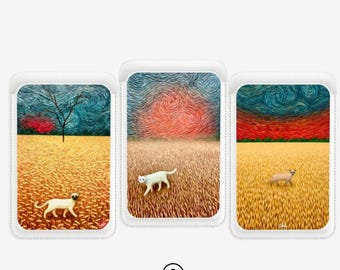 Cartera MagSafe universal estilo Van Gogh — Talla única para todos los modelos de iPhone, diseño de paisaje de trigo, tarjetero magnético delgado