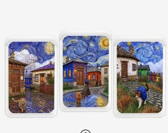 Cartera MagSafe universal con diseño de Van Gogh: talla única para todos los modelos de iPhone, tarjetero magnético delgado.