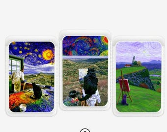 Cartera MagSafe universal estilo Van Gogh — Talla única para todos los modelos de iPhone con paisaje rústico, tarjetero magnético delgado