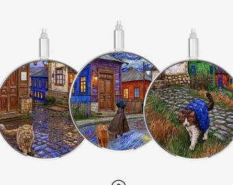 Cargador móvil estilo Van Gogh de 15 W con carga inalámbrica Village Cat Pad - Compatible con Qi para Apple iPhone, Google Pixel y Samsung.
