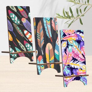 Boho vibes Wood Phone Stand, Floral Holder for iPhone 14 13 12 11 Pro Max, Samsung S23 S22 S21, Pixel 7A Pro 6A