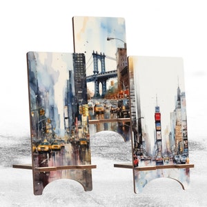 Urban Wood Phone Stand, Iconic Holder for iPhone 14 13 12 11 Pro Max, Samsung S23 S22 S21, Pixel 7A Pro 6A