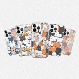 Cat Pattern Phone Case Sweet Kitten Cover fit for iPhone 15 Pro Max, 14 Plus, 13, 12, 11, XR, XS & Samsung S23, S22, A54, A53, Pixel 8, 7