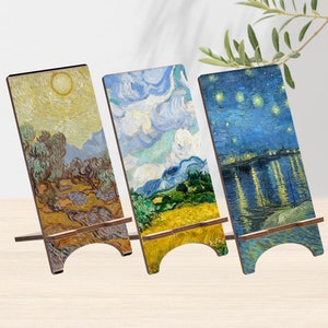 Painting Wood Phone Stand, Art Holder for iPhone 14 13 12 11 Pro Max, Samsung S23 S22 S21, Pixel 7A Pro 6A