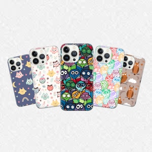 Capa de telefone com padrão de coruja para pássaros adequada para iPhone 15 Pro Max, 14 Plus, 13, 12, 11, XR, XS e Samsung S23, S22, A54, A53, Pixel 8, 7