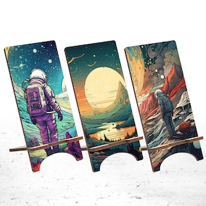 Stars Wood Phone Stand, Moon Holder for iPhone 14 13 12 11 Pro Max, Samsung S23 S22 S21, Pixel 7A Pro 6A