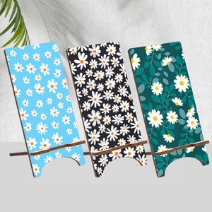 Pattern Wood Phone Stand, Bloom Holder for iPhone 14 13 12 11 Pro Max, Samsung S23 S22 S21, Pixel 7A Pro 6A