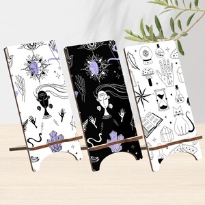 Celestial Wood Phone Stand, Mystic Holder for iPhone 14 13 12 11 Pro Max, Samsung S23 S22 S21, Pixel 7A Pro 6A