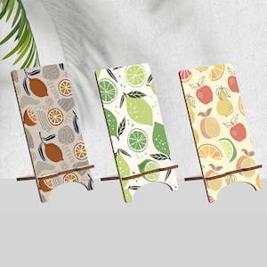 Fruit Wood Phone Stand, Fresh Holder for iPhone 14 13 12 11 Pro Max, Samsung S23 S22 S21, Pixel 7A Pro 6A