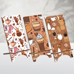 Espresso Wood Phone Stand, Coffee Holder for iPhone 14 13 12 11 Pro Max, Samsung S23 S22 S21, Pixel 7A Pro 6A