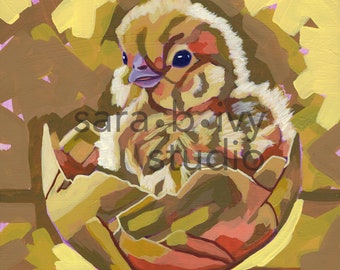 Yellow Chick Limited Edition of 20 Fine Art Print Square Orientation, Baby Chicken Giclee Acrylic Reproduction Print by Sara B. Ivy