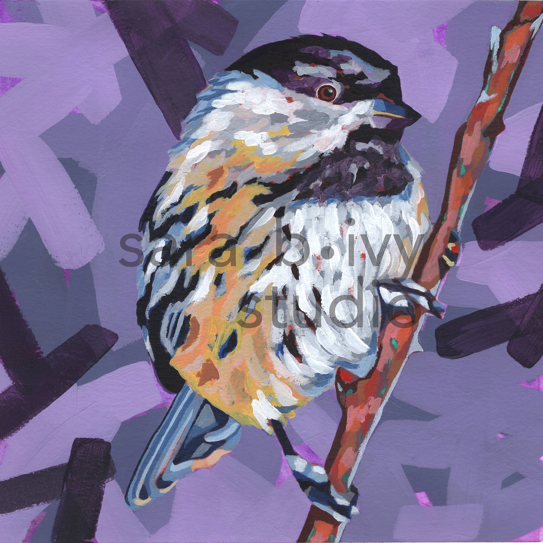 Original Acrylic Painting, Waxwing ,winter Bird, Modern Airbrush