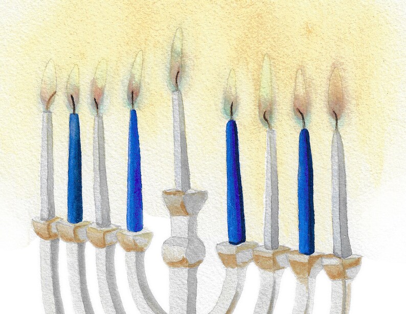 Menorah Limited Edition of 20 Fine Art Print, Zose Hanukkah Lighted Menorah Archival Giclee