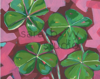 Lucky Clover Limited Edition of 20 Fine Art Print, Clover Archival Gouache Giclee Reproduction Print by Sara B. Ivy