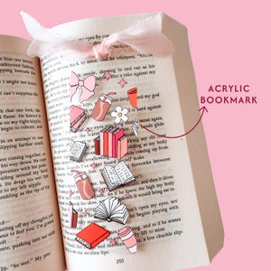 Marque-page en acrylique avec des livres et des noeuds | Marchandise de livres d&#39;amour