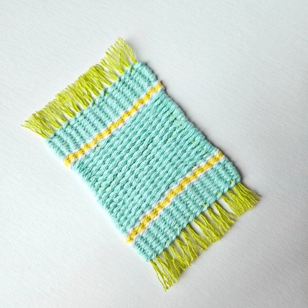 Aqua Cotton Mug Rug | Twill Woven Coaster | Handmade Stripes Coaster