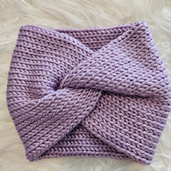 Soft Purple Twisted Headband | Womens Winter Headband | Lavender Knit Headwrap