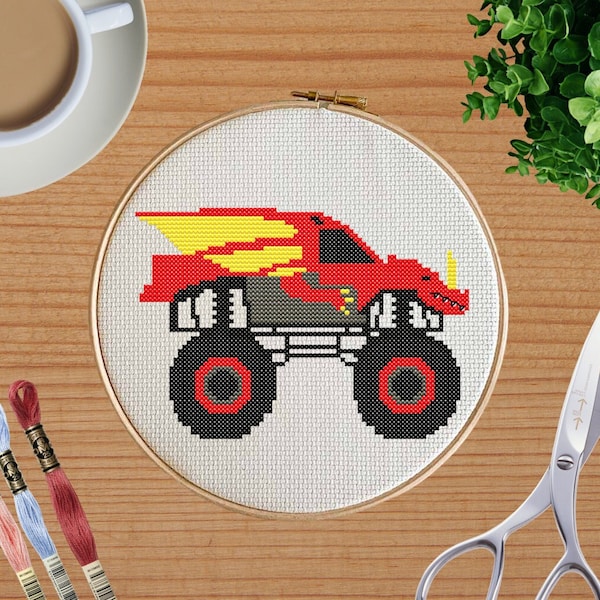 Dragon Monster Truck Cross Stitch Pattern