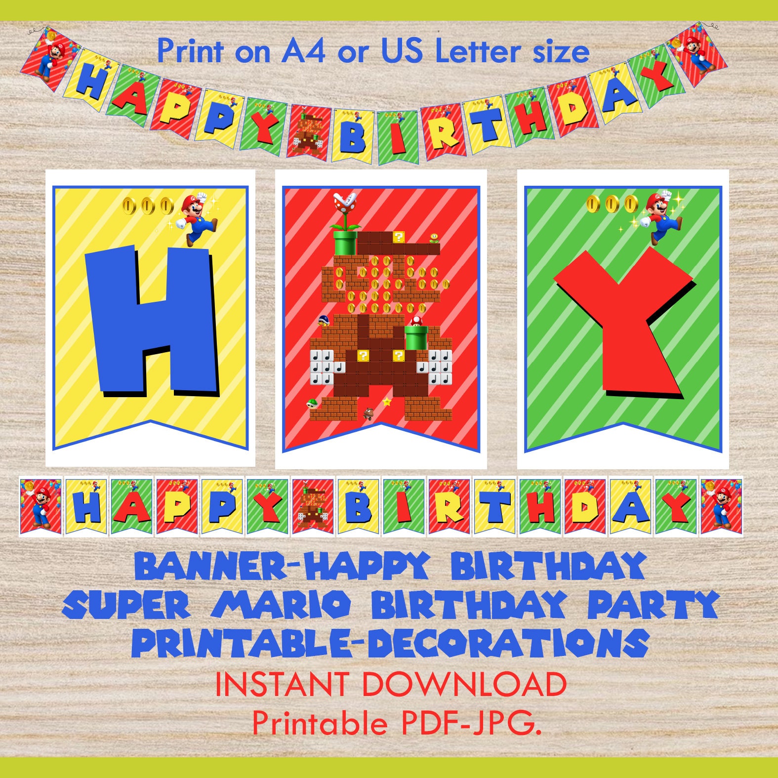 Banner Happy Birthday Super Mario Birthday Party Printable Instant Download Printable PDF JPG ...