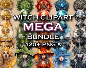 Hexe Clipart MEGA Bundle, Hexe png, Elementar Hexen, kommerzielle Nutzung