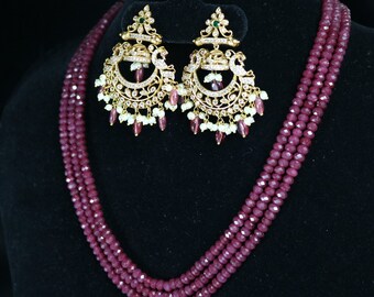Red Corundum Beads Necklace Set | Chandbali Earrings, Indian Jewelry