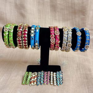 Kundan Silk Thread Bangles Set | Indian Wedding Jewelry, Size 2-4