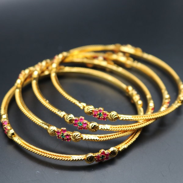 Gold plated bangles | 4Pcs Bangle set | Temple Jewelry | Party wear