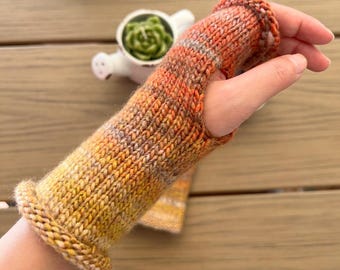 Hand Knit Hand Warmers | Fingerless Gloves with Multicoloured yarn