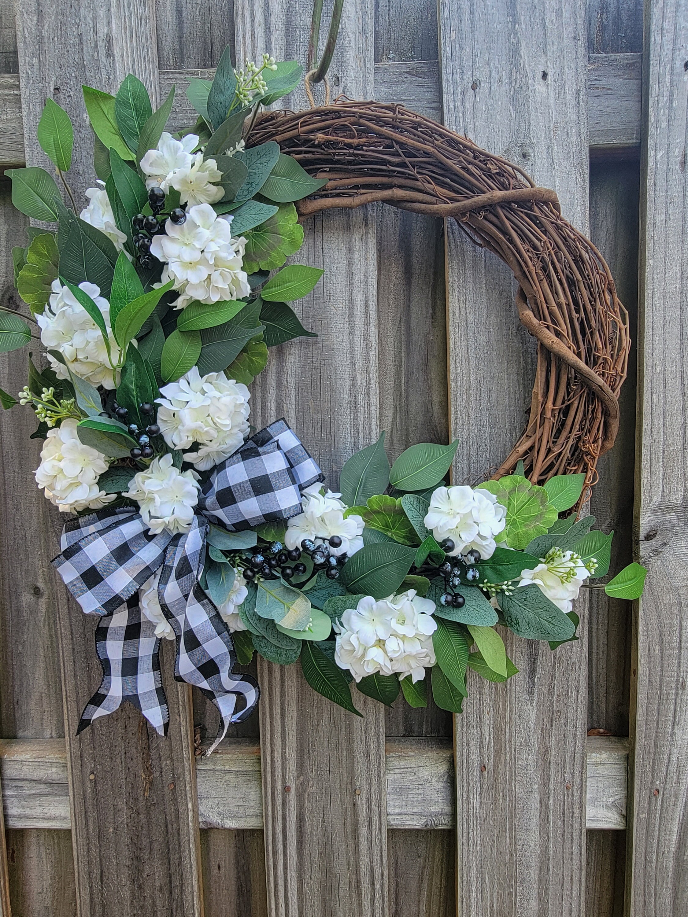 White Geranium Wreath for Front Door, Geranium Wreath, Country Farmhouse Wreath, All Season