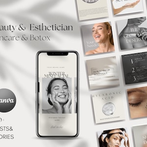 Plus de 100 modèles de publication Instagram Canva personnalisables et modifiables, pour les spécialistes de la peau, les spas, les esthéticiennes et les entreprises de beauté, modèles Instagram