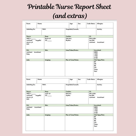 Nurse Report Sheet 2 Patient Report Sheet Medsurg Report Sheet Tele Report Sheet ICU Report Sheet Nurse Sheet Medsurg Report Sheet Nurse