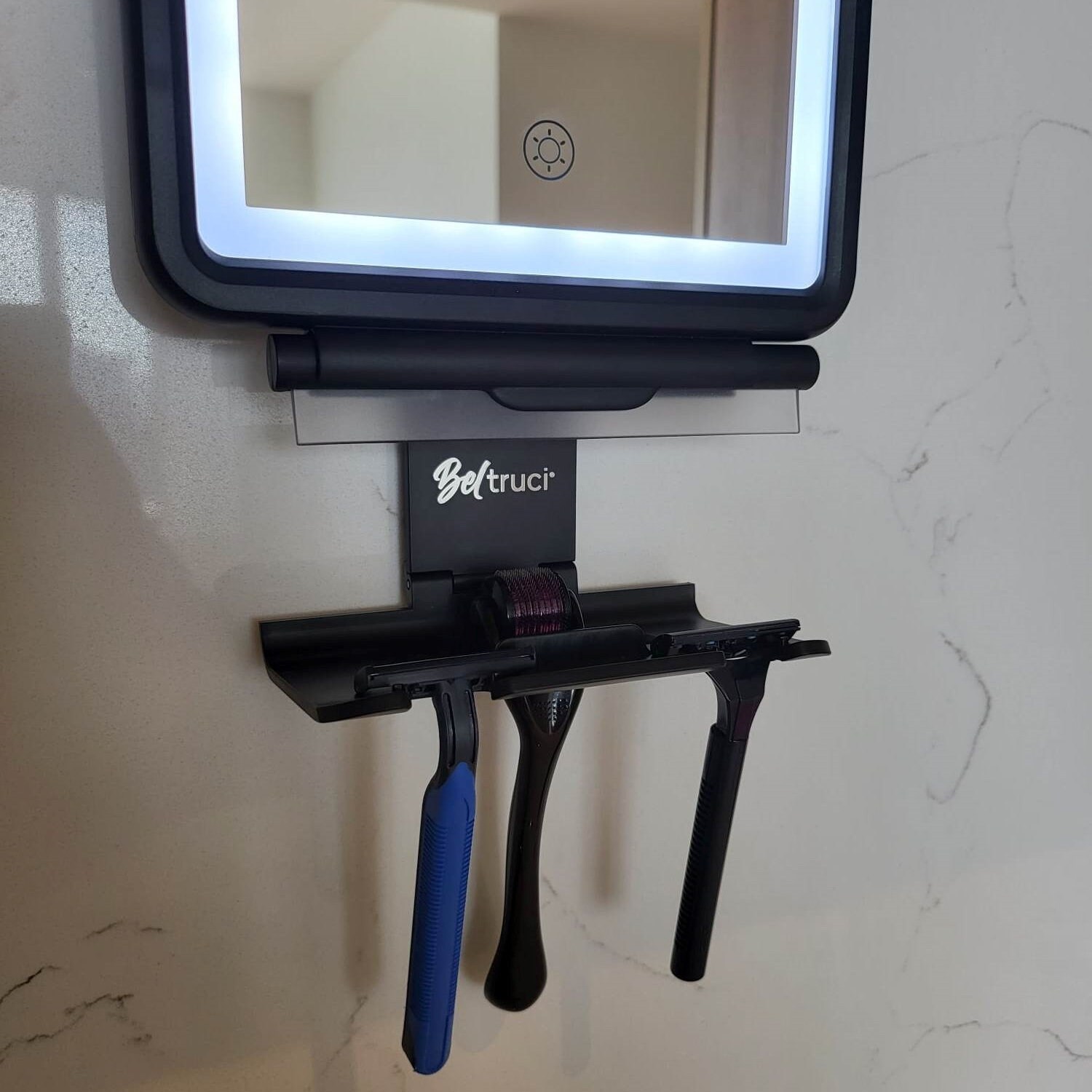 Shower Mirror Fogless for Shaving With LED Light, Razor Holder Hooks