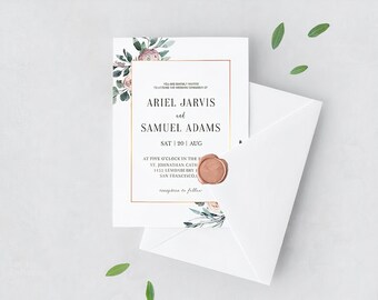 Rose Floral Wedding Invitation PDF Template