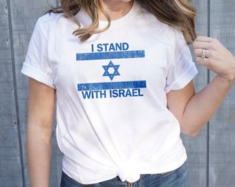 I Stand With Israel Distressed Flag T-Shirt, Zionist Support Tee, Israeli Pride Gift for Men Women, Solidarity Shirt, Jewish Heritage Top