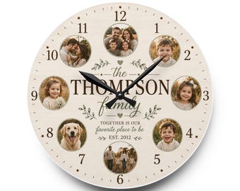 Personalized Family Photo Wall Clock | Custom Picture Housewarming Gift for Family Name | Anniversary Couple Clock