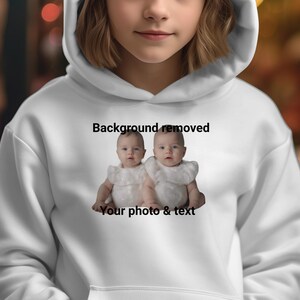 personalized hoodie with photo and text, custom hoodie with a name and text, unique gift for him, personalized unisex custom hoodie