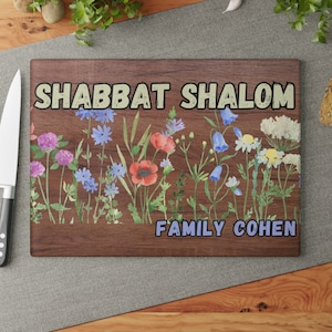 Custom Challah Board Personalized Challah wood look flowers Tray Jewish Wedding Gift, Glass, Judaica Gift, Hostess gift Bar Mitzvah Gift