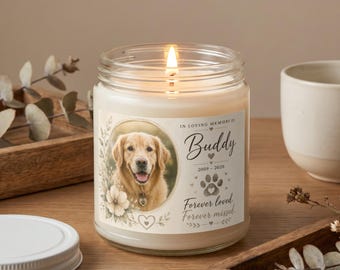 Pet Memorial Candle Loss of Dog Sympathy Gift Custom Name & Dates | Forever Loved Pet Remembrance Scented Candle