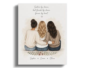 Personalized Best Friends Sisters by Chance Quote Canvas Art, Custom Names Girlfriend Gift for Her, Friend Group Wall Decor