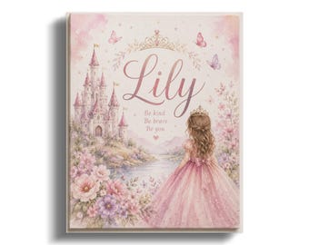 Personalized Princess Castle Canvas, Custom Name Nursery Wall Art Decor, Girl's Fairytale Room Sign