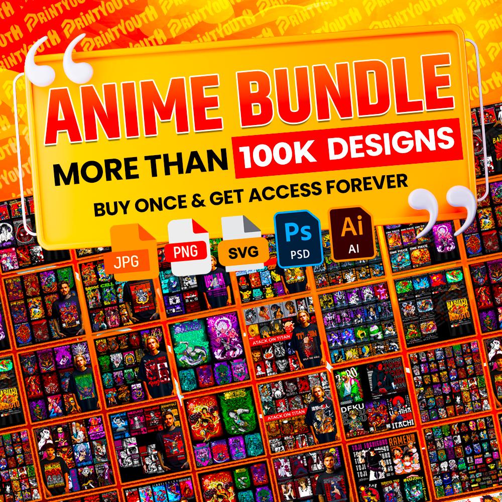 100,000+ Anime T Shirt Design Bundle, Colorful Designs, T Shirt Sublimation Bundle, T Shirt Designs For Men & Woman, Digital Download