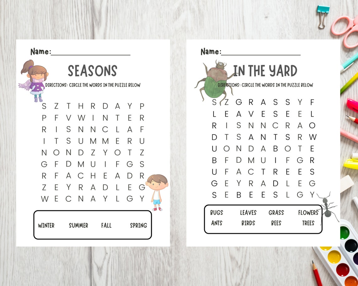 Word Search Printable Puzzle Kindergarten First Grade Word Search ...