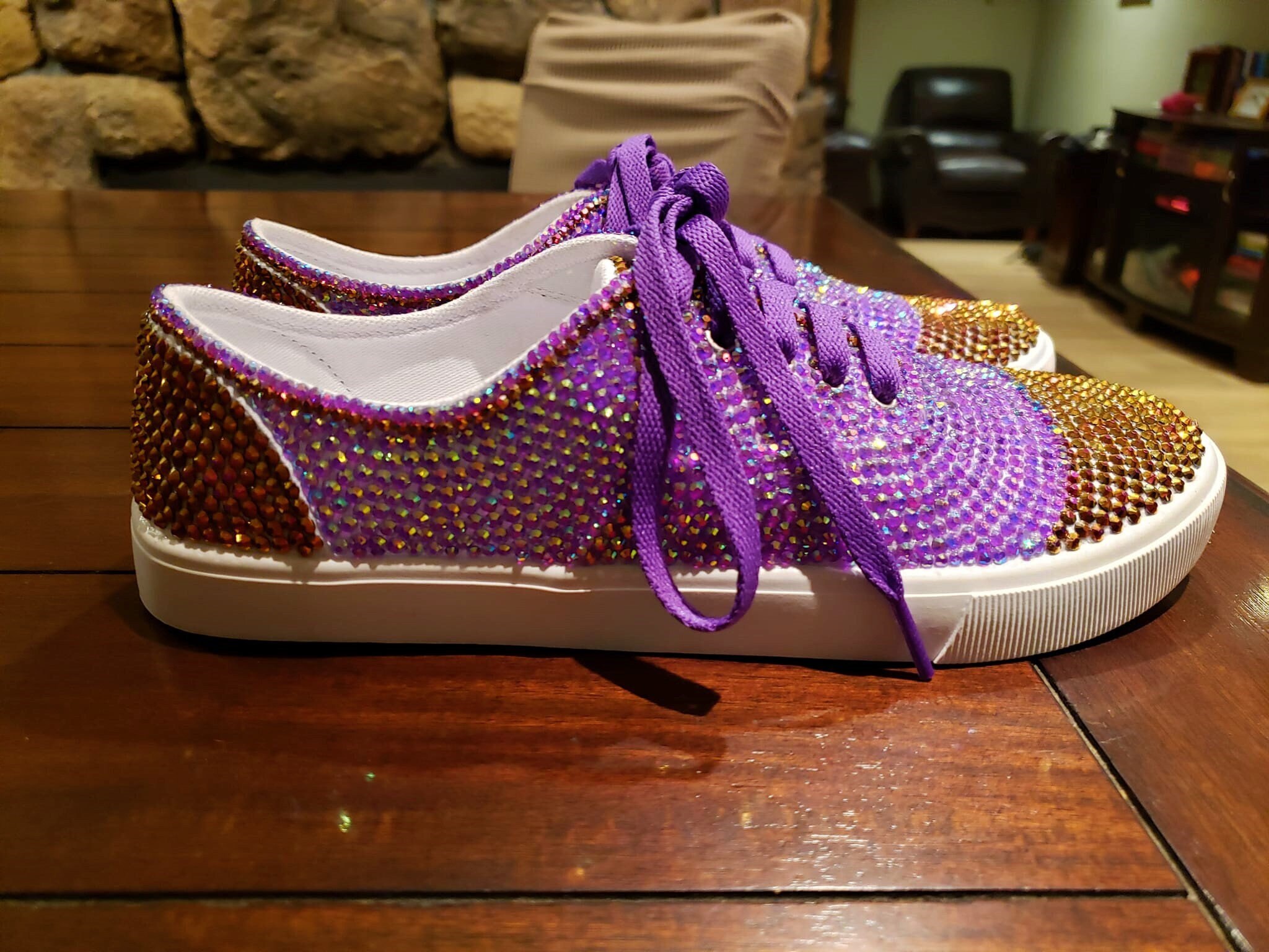 Mini Ceramic Personalized Sneaker Bank - Purple/Silver Rhinestones