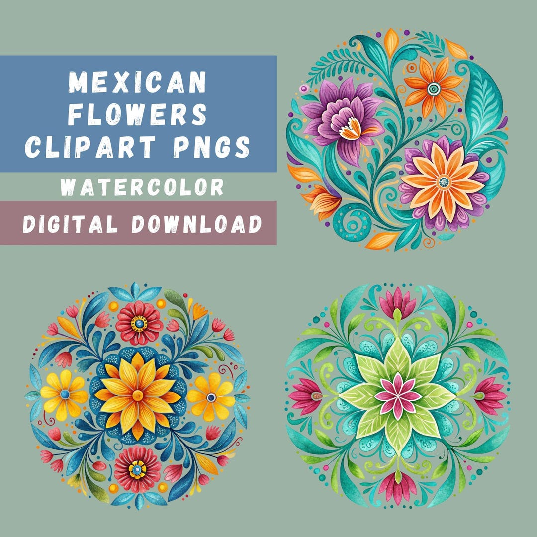 Mexican Flowers PNG Bundle, 15 Hispanic Floral Designs, Flower ...